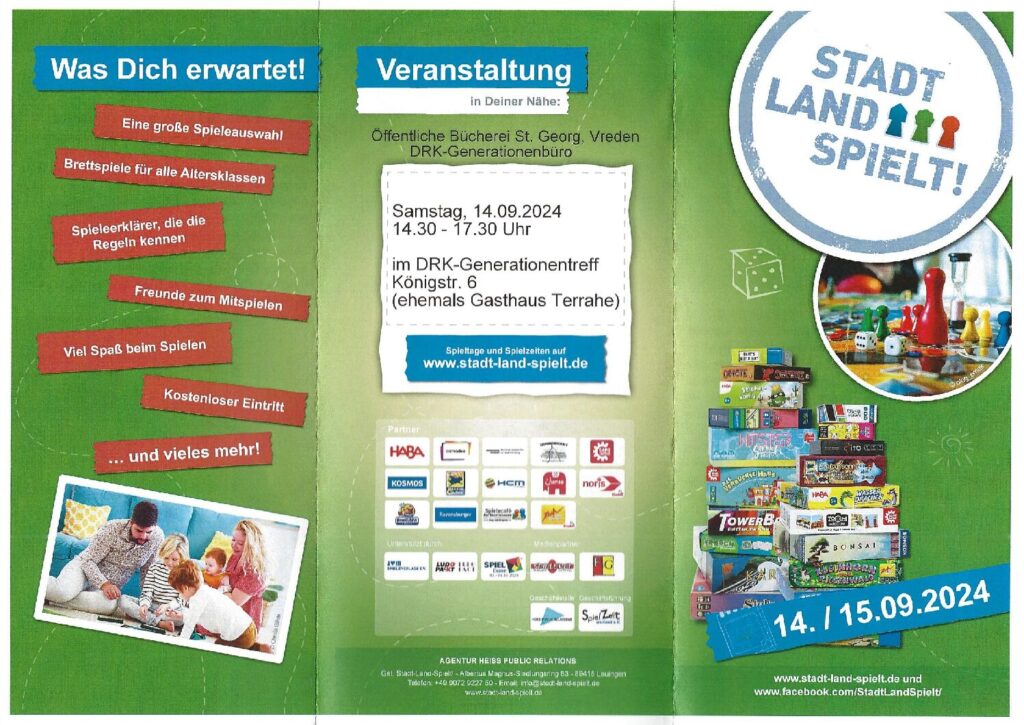 Neuer DRK-Generationentreff Vreden startet am 14. September mit Spielen: „Stadt-Land-Spielt“